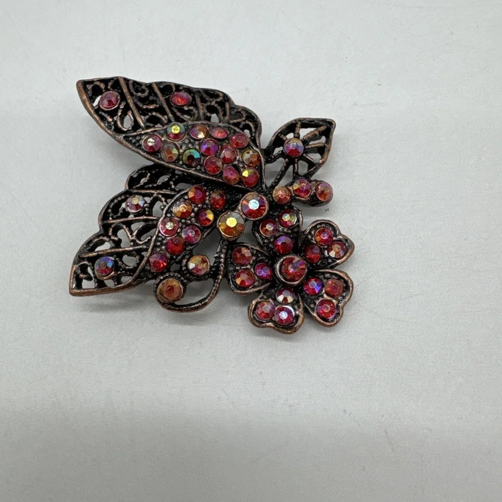 Vintage Pink Rhinestone Butterfly Flower Brooch/Pin 2